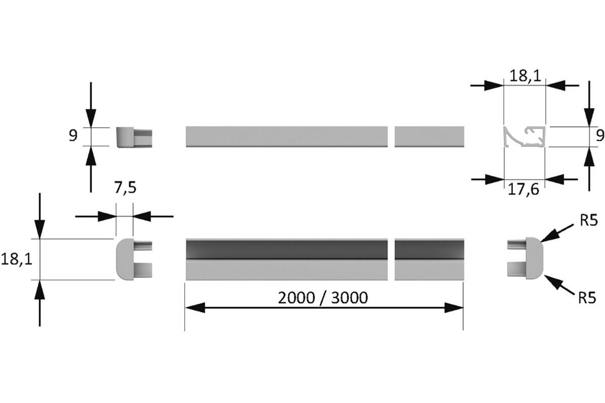 Profili per montaggio esterno o d'incassate LED HALEMEIER ChannelLine M senza diaframmi