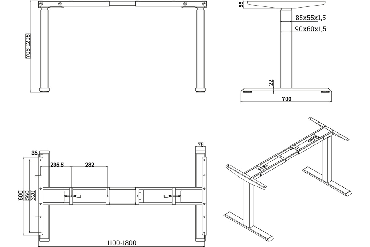 Höhenverstellbares Elektro-Schreibtisch-System OK-LINE TRD 120 2S