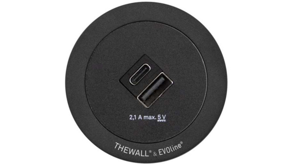 Chargeur USB A/C EVOline® One avec anneau de recouvrement noir