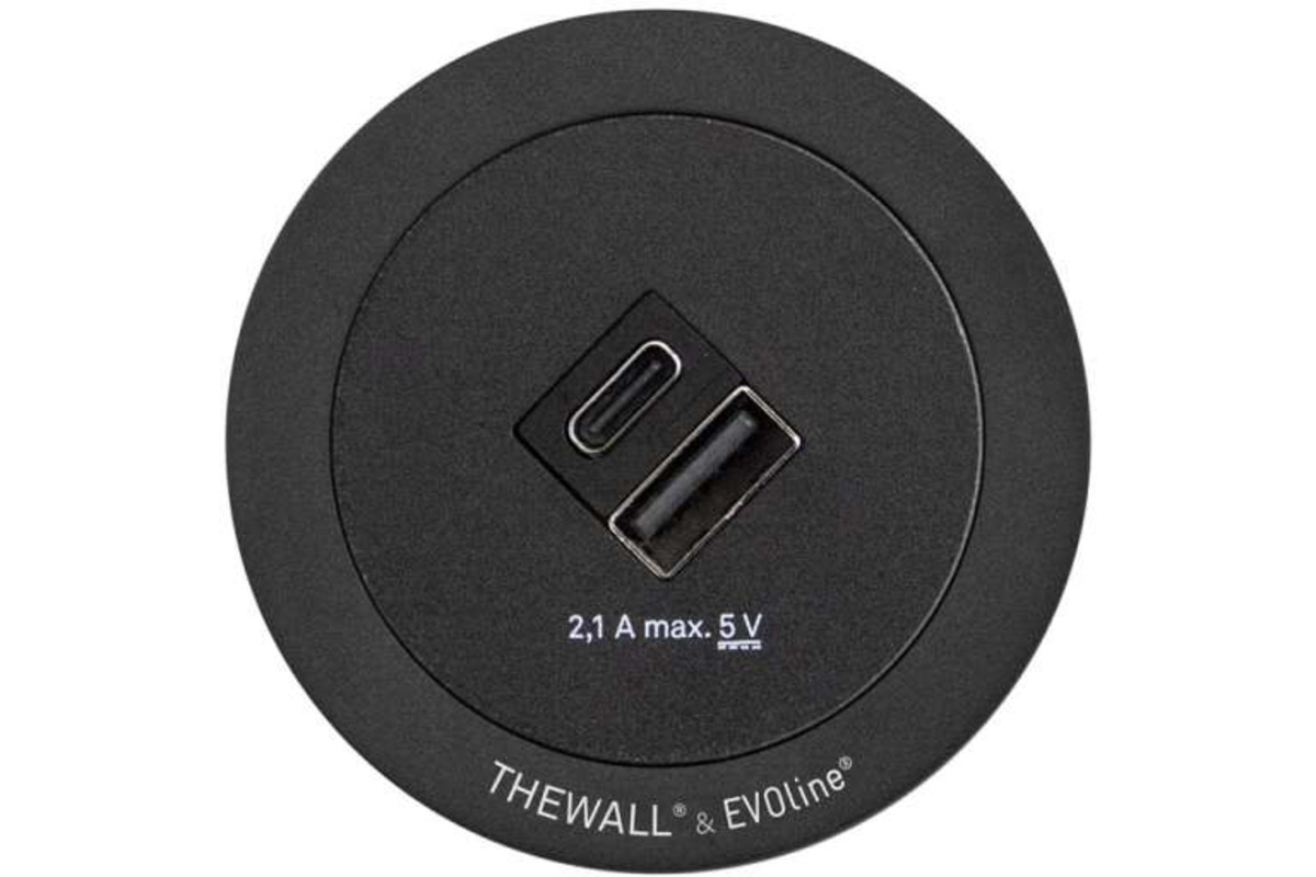 Chargeur USB A/C EVOline® One avec anneau de recouvrement noir