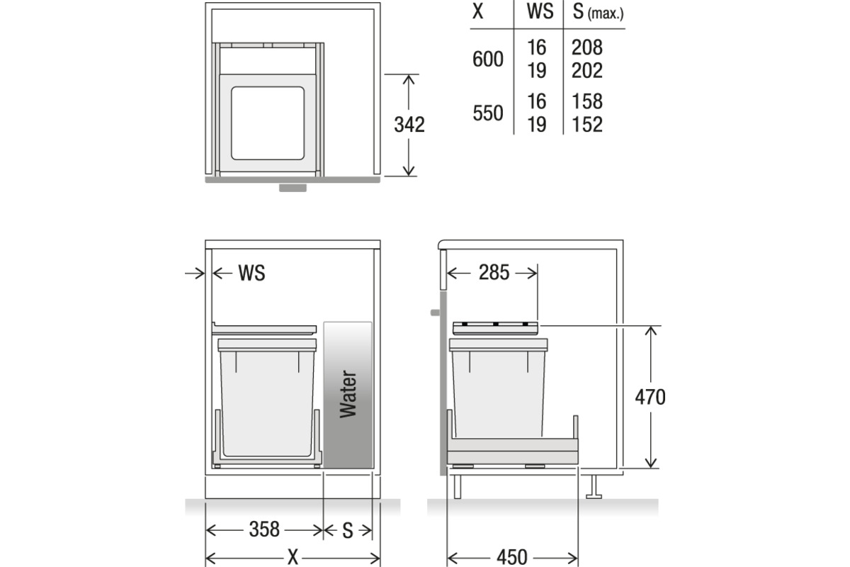 Secchio per rifiuti sistema estraibile MÜLLEX X-LINE X40 L35 Pro Water