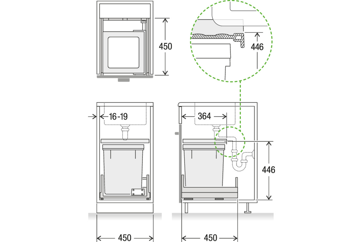 Systèmes de déchets coulissant MÜLLEX X-LINE X45 Basic Pro