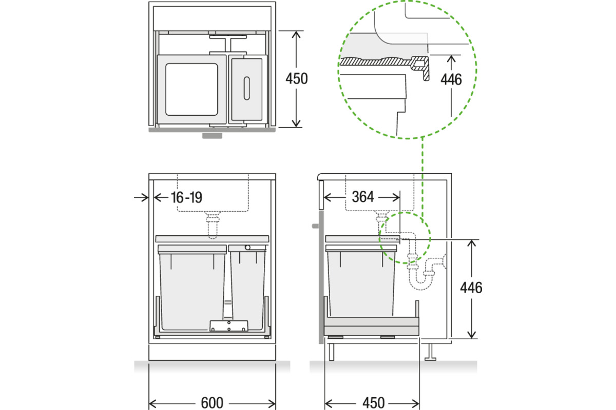 Systèmes de déchets coulissant MÜLLEX X-LINE X60 Basic Pro