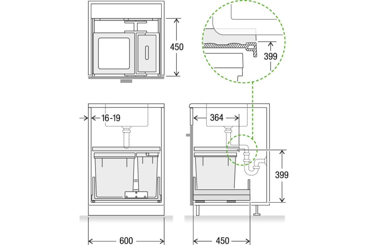 Secchio per rifiuti sistema estraibile MÜLLEX X-LINE X60 Basic Pro