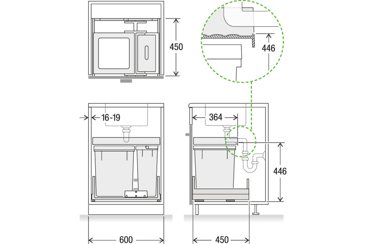 Secchio per rifiuti sistema estraibile MÜLLEX X-LINE X60 Premium Pro