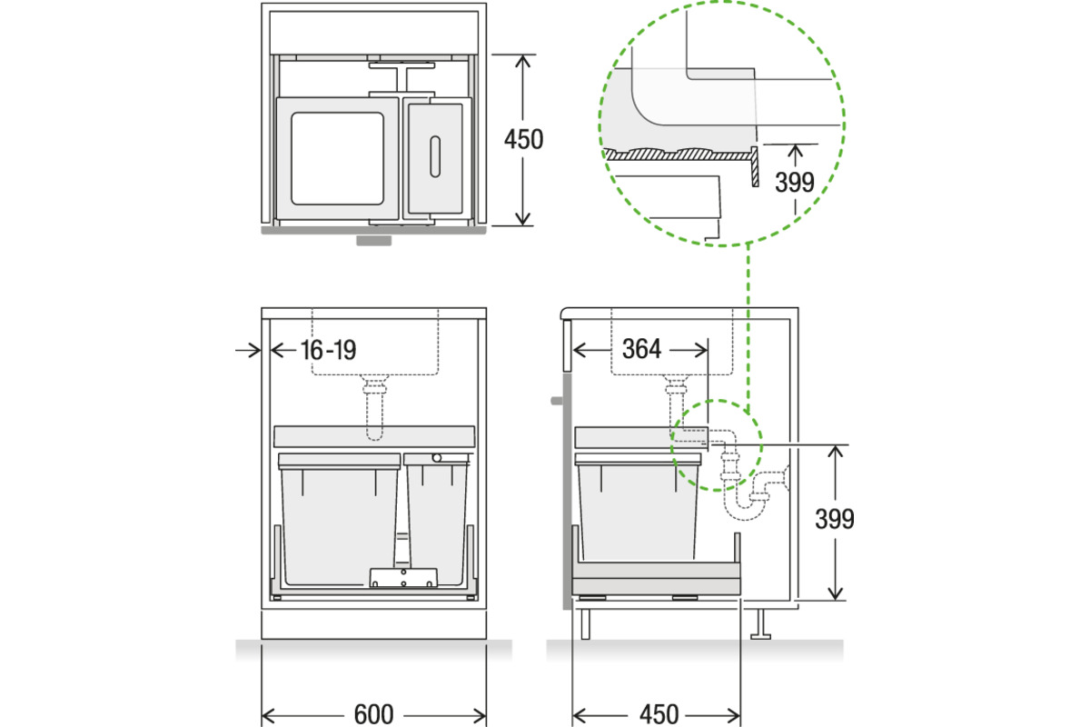 Secchio per rifiuti sistema estraibile MÜLLEX X-LINE X60 Premium Pro