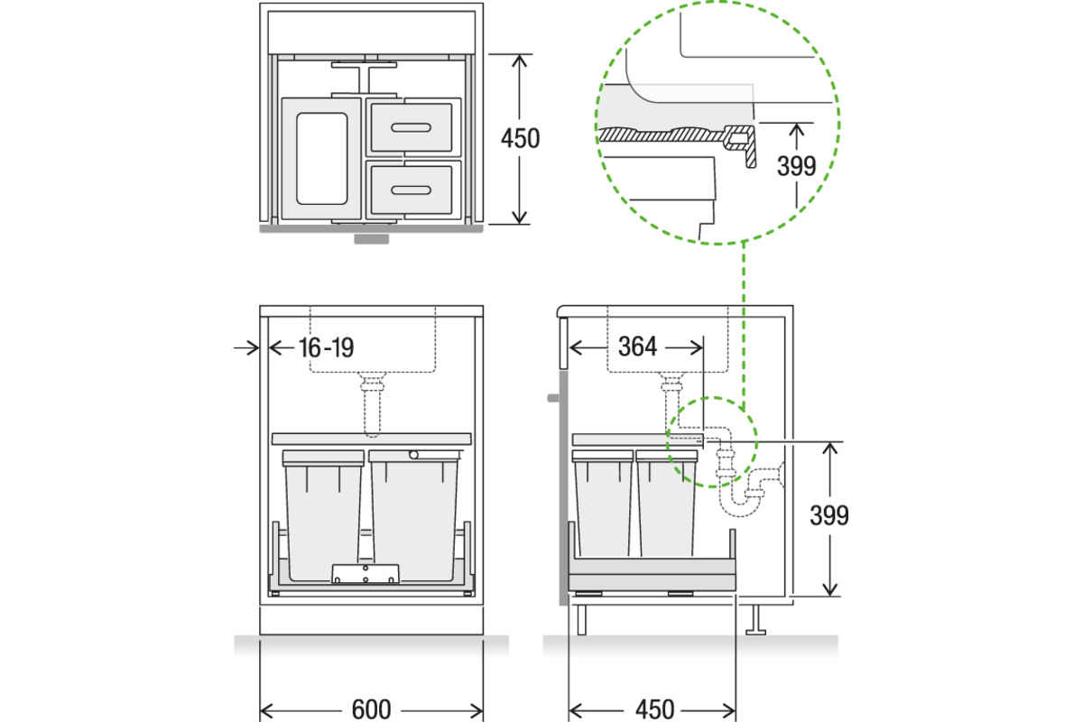 Secchio per rifiuti sistema estraibile MÜLLEX X-LINE X60 M17 Basic Pro