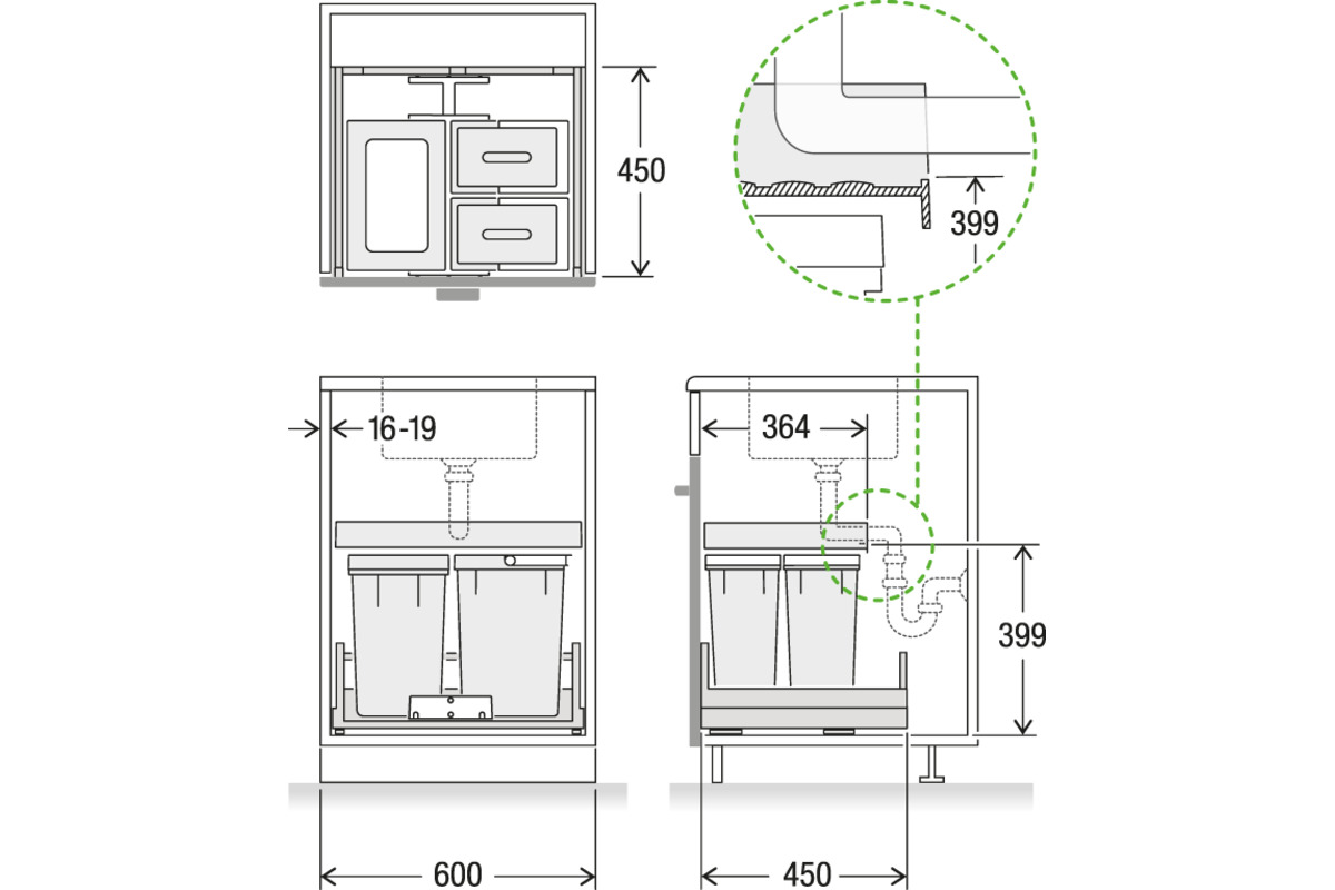 Secchio per rifiuti sistema estraibile MÜLLEX X-LINE X60 M17 Premium Pro