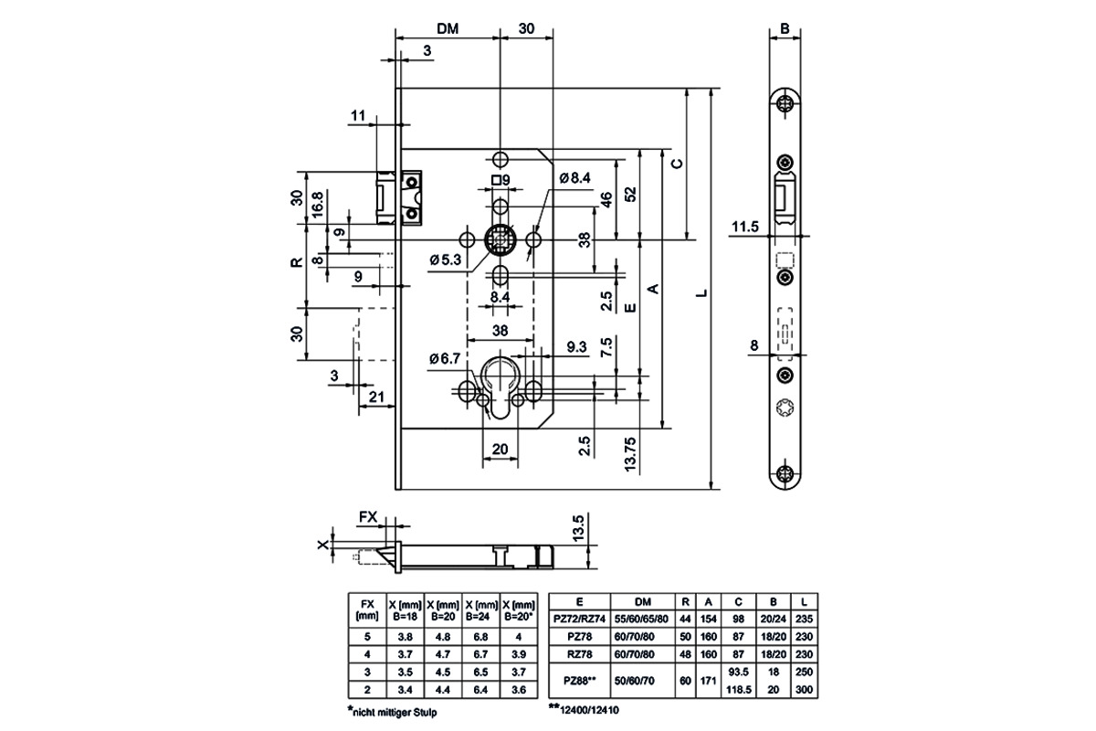 Serrure anti-panique à encastrer GLUTZ 12430 SV PC