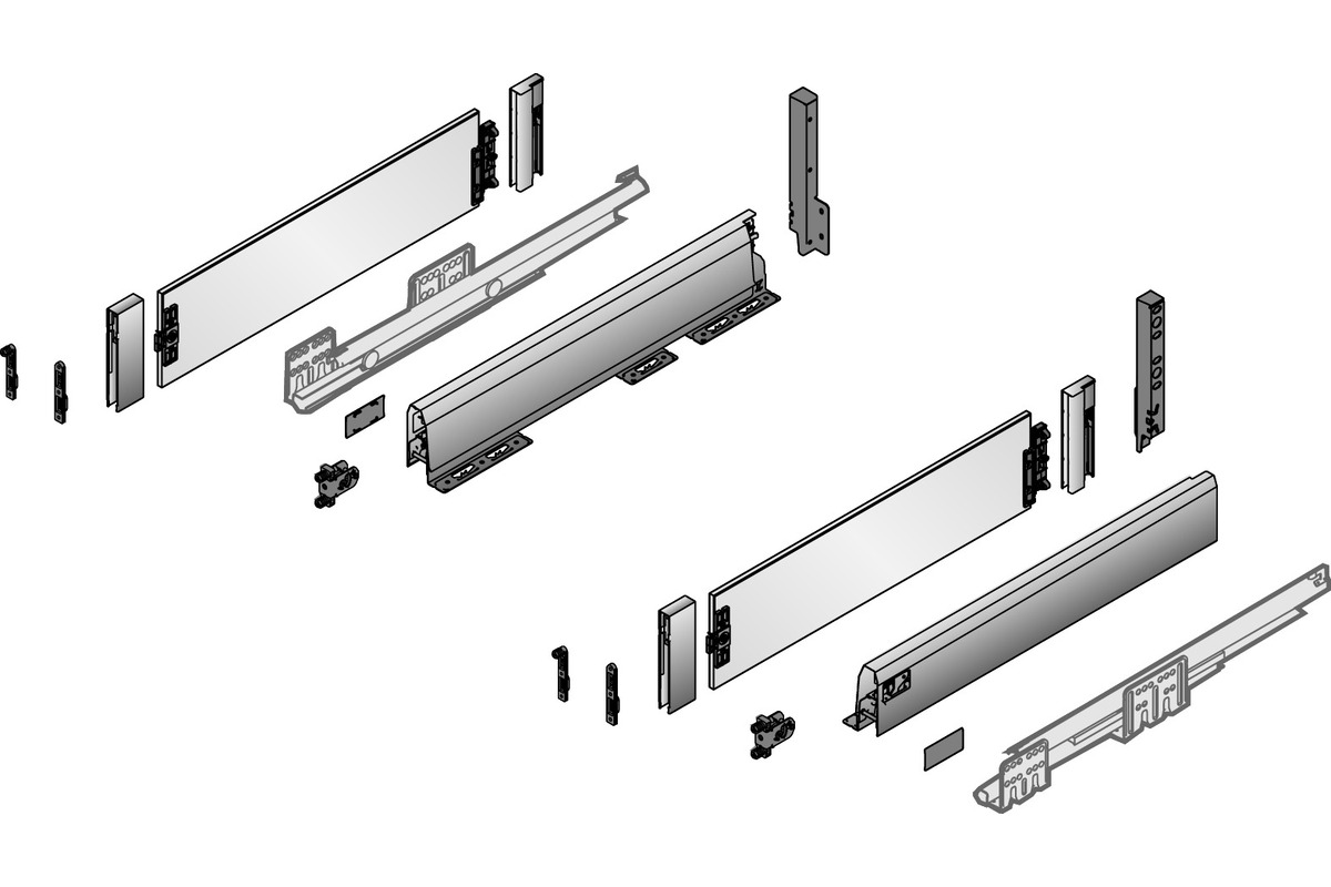 Kits complets tiroir HETTICH ArciTech 94/218, avec DesignSide claire, 70 kg